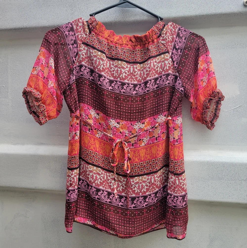 ❤️🩷❤️ Fall colored girls blouse top floral bohemian justice 8